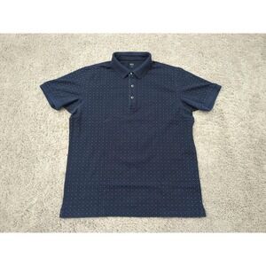 Uniqlo Polo Shirt Mens XL Blue Polka Dot Short Sleeve Golf Preppy Casual